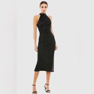 MAC DUGGAL High Neck Halter Sleeveless Midi Dress NWT SIZE 0 $598 MSRP